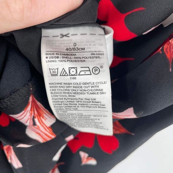 Banana Republic Floral Print Flutter Sleeve Shift Dress Black Red Size 0 XS - Picture 7 of 13